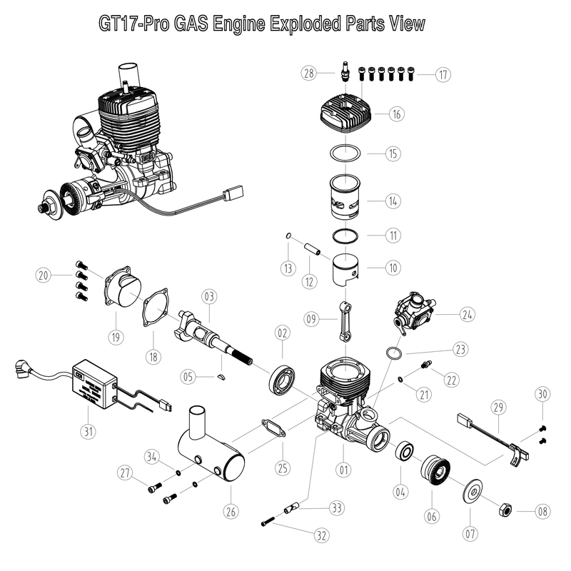 NGH GT17 Pro Gas Engine Spare Parts