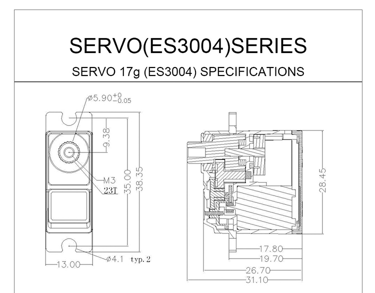 Emax ES3004 Metal Gear Analog Mini Servo For RC Model